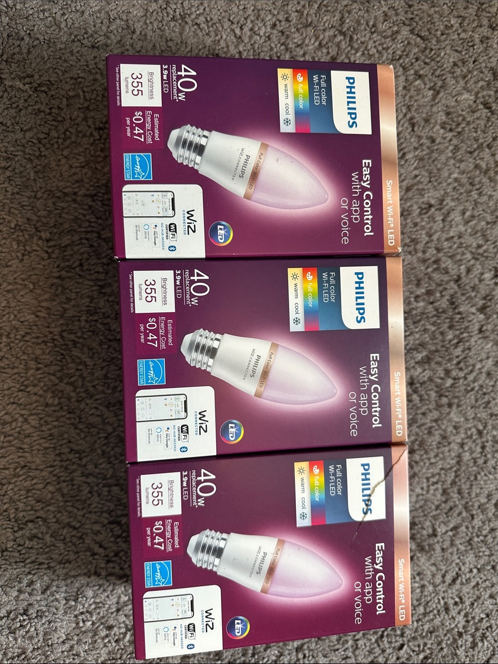 Philips Smart LED Candle Bulbs with Pink Glass and Gold Band (3-Pack)